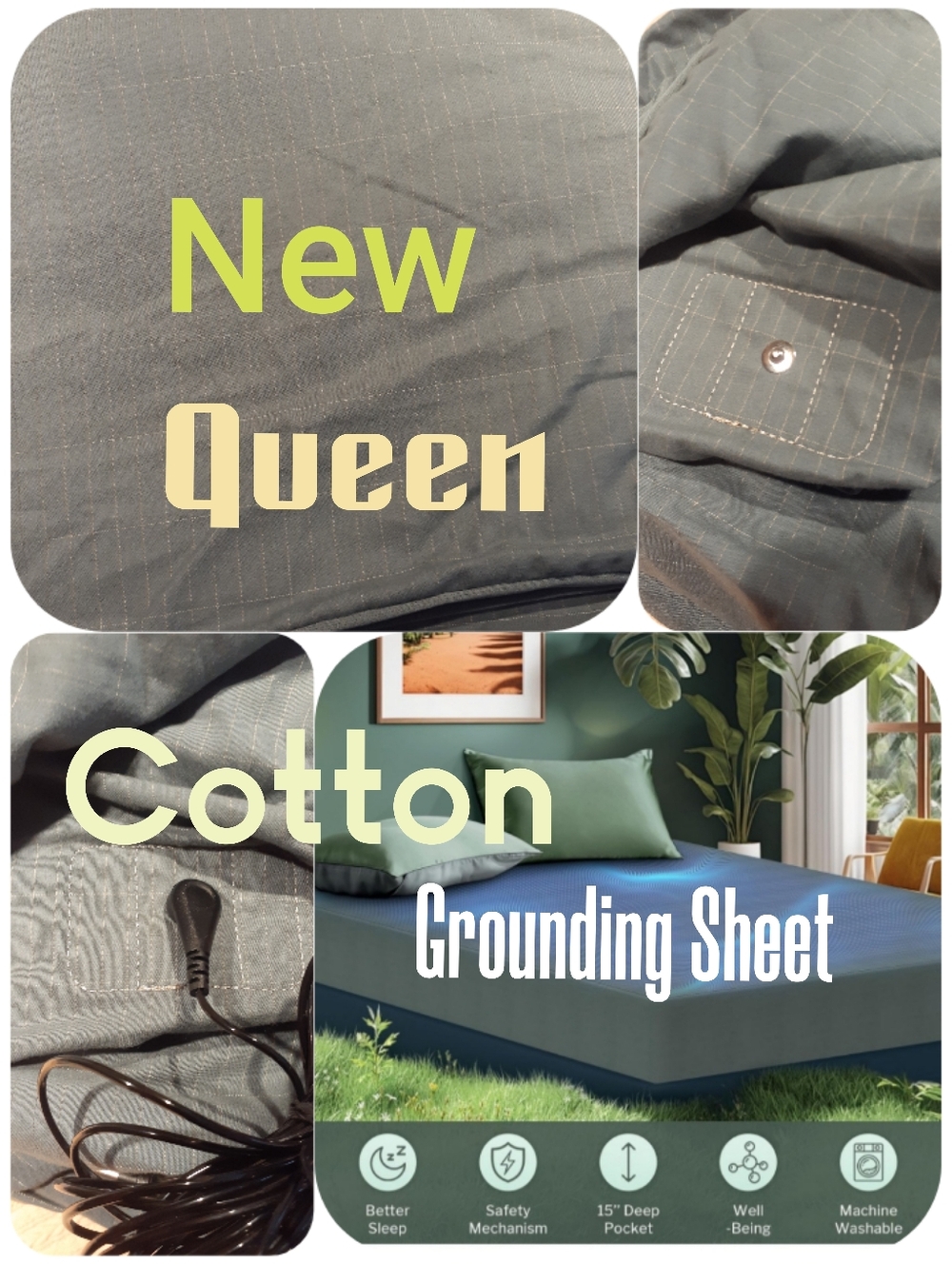 New Cotton QUEEN Grounding Fitted Sheet With Oversized Pockets